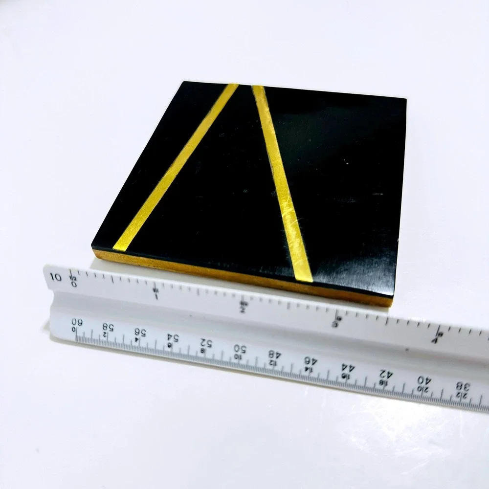 80's Black and Gold Geometric Square Coasters Set of 4 Art Deco‎ Style Wood